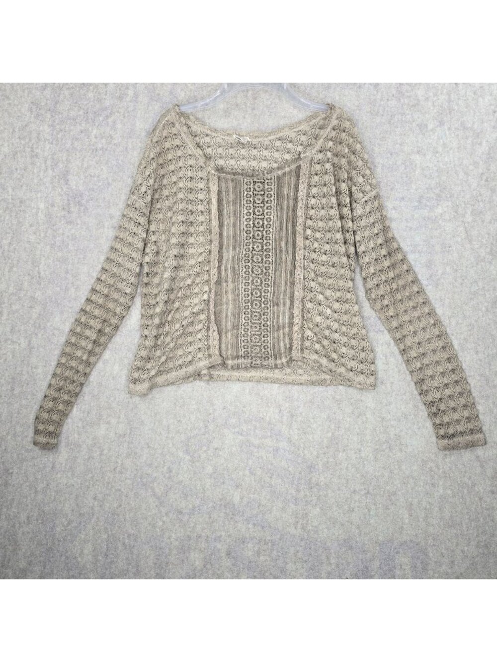 Gimmicks Knit Women Long Sleeve Open Knit Beige Top Size M Rayon Blend Textured
